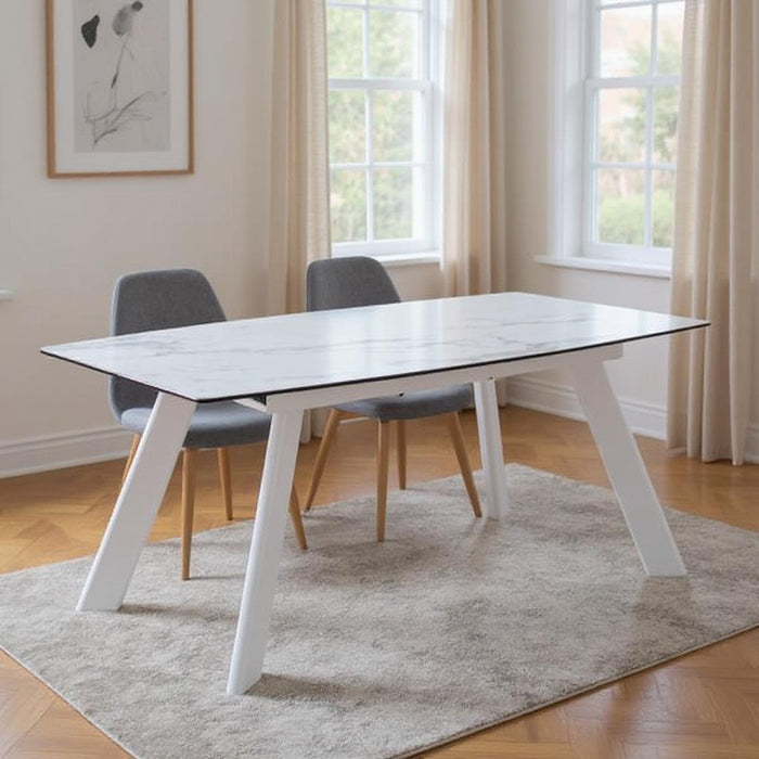 71" Ceramic And Metal Self-Storing Leaf Extendable Dining Table - Gray / White
