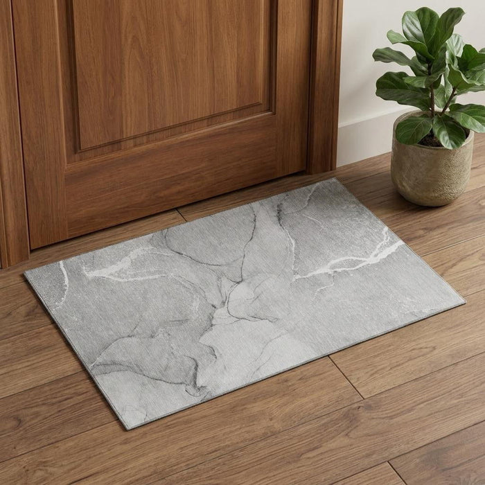 3' X 5' Abstract Washable Area Rug With UV Protection (646961) - Gray / Ivory
