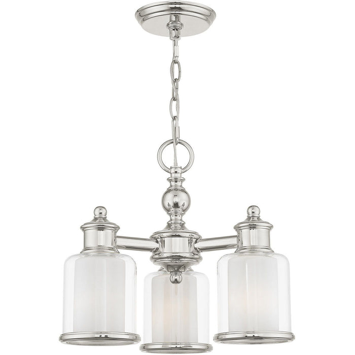 Three Light Metal Dimmable Chandelier With Shades - Nickel / Clear / Opal