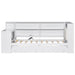 Giga platform storage bed with upholstered headboard, built-in desk, shelves, drawers, charging station, and LED lighting in a modern bedroom