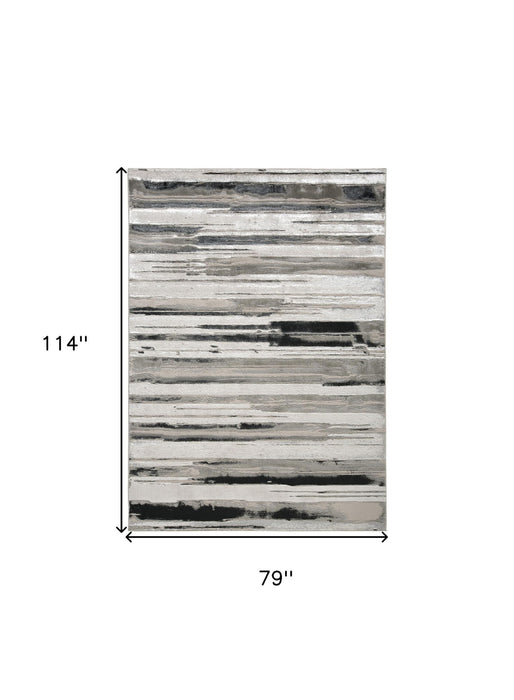 7' x 10' Abstract Stain Resistant Area Rug - Silver Gray And Black