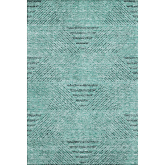 10' X 14' Geometric Washable Area Rug With UV Protection - Teal And Gray