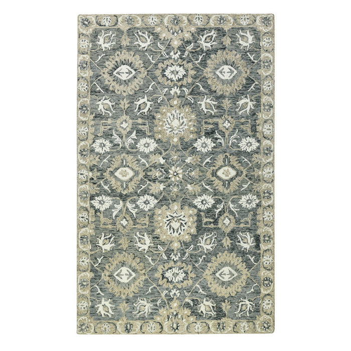 8' X 10' Wool Floral Medallion Hand Hooked Area Rug - Gray And Beige