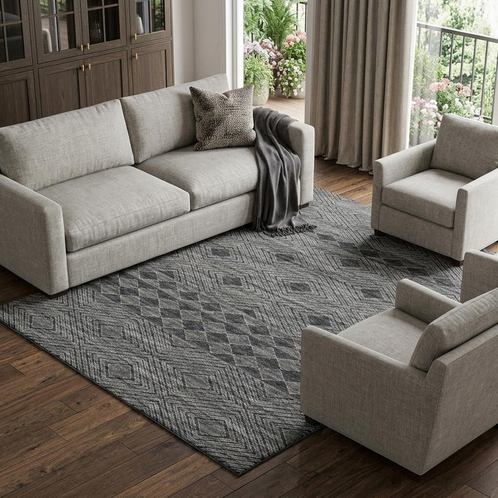 10' X 14' Geometric Washable Area Rug With UV Protection (644772) - Gray / Black