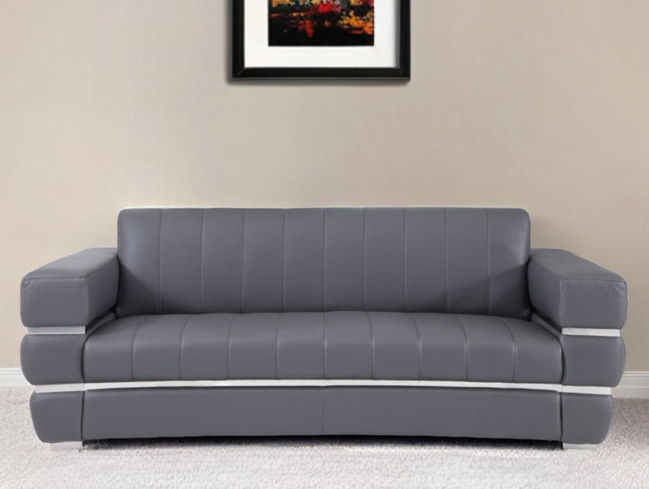 Italian Leather Sofa With Silver Legs - Dark Gray