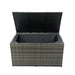 Giga outdoor wicker storage box with lid, ideal for patio cushions, kids' toys, towels, and outdoor accessories.