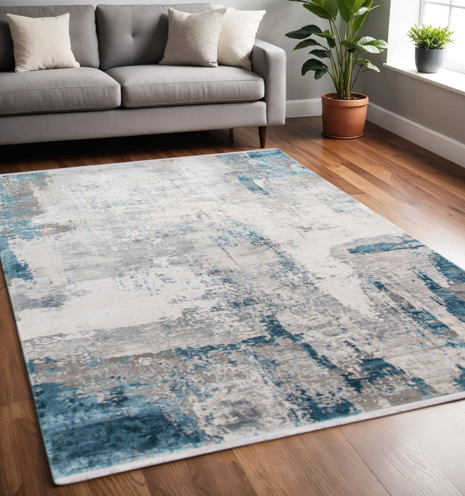 5' X 8' Abstract Area Rug With Fringe - Gray