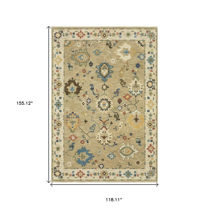 10' X 13' Oriental Area Rug With Fringe - Beige