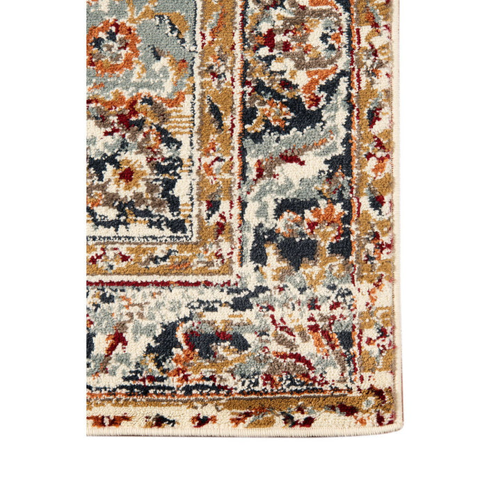 9' x 12' Medallion Power Loom Area Rug - Ivory Navy And Orange