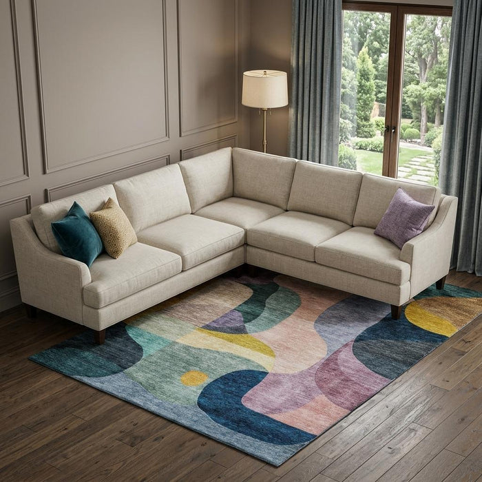 10' X 14' Abstract Geometric Washable Area Rug With UV Protection (684834) - Green / Purple / Gold / Teal