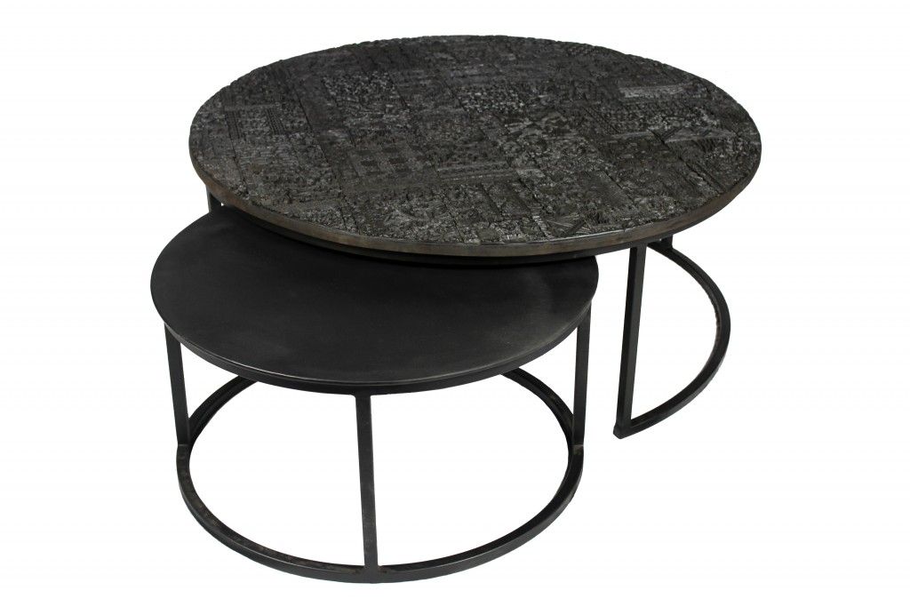 Iron Round Frame Nested Coffee Tables (Set of 2) - Gray
