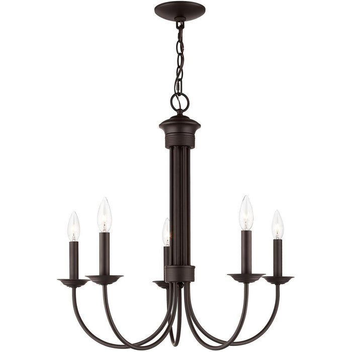 24" Five-Light Dimmable Chandelier With Shades - Bronze