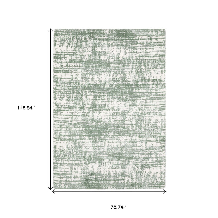 7' X 10' Abstract Area Rug - Green And Ivory