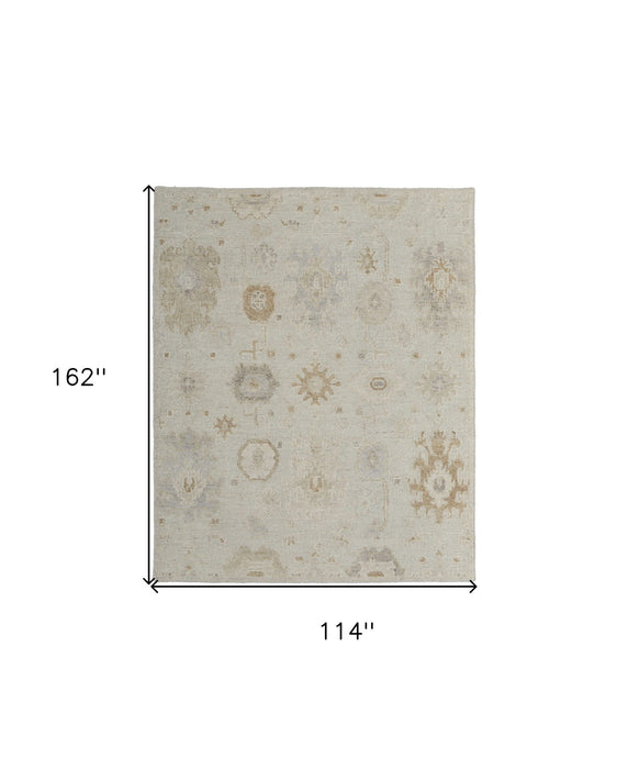 9' x 13' Wool Floral Hand Knotted Area Rug - Tan And Gray