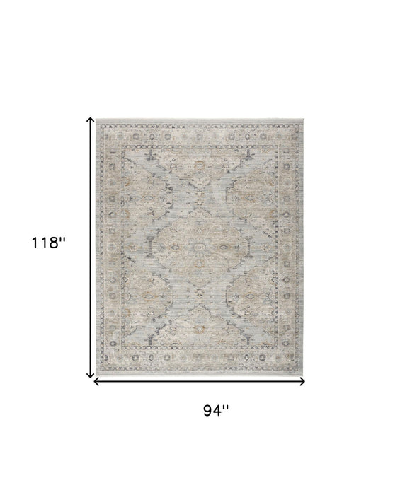 9' X 11' Floral Distressed Area Rug (554796) - Beige / Ivory