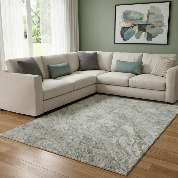 8' X 10' Abstract Washable Area Rug With UV Protection (653474) - Taupe / Ivory
