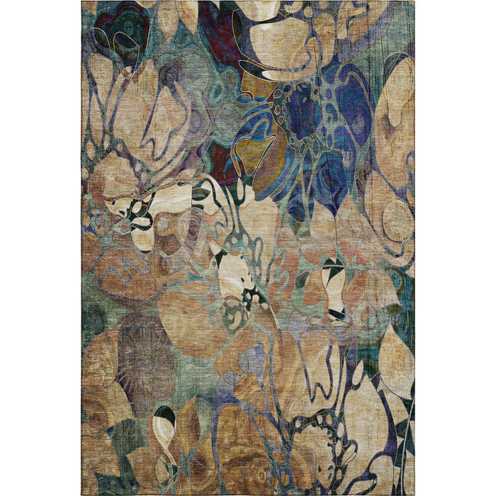 8' X 10' Abstract Distressed Washable Area Rug With UV Protection (648962) - Beige / Blue / Purple