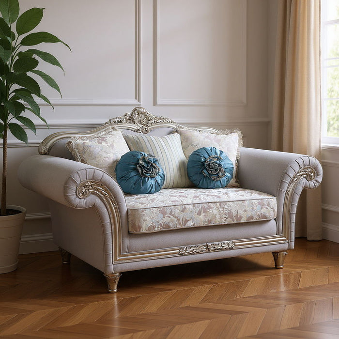 Linen Loveseat And Toss Pillows - Light Gray / Platinum