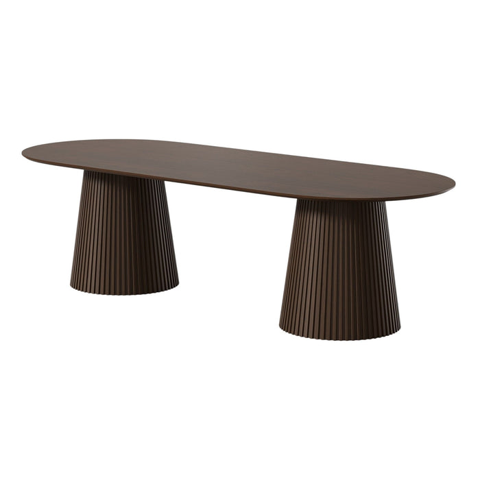 86" Solid Wood Double Pedestal Base Oval Dining Table - Walnut