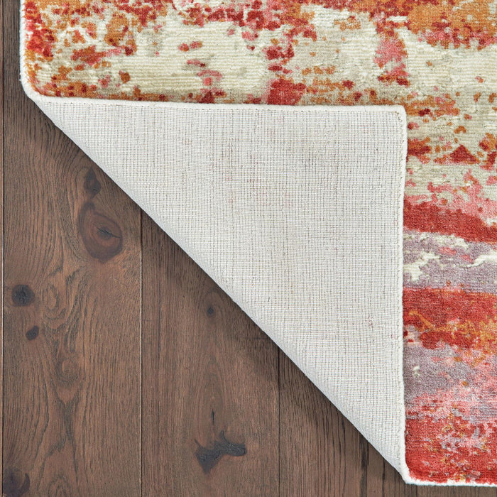 2' x 10' Abstract Hand Loomed Stain Resistant Runner Rug - Pink And Red