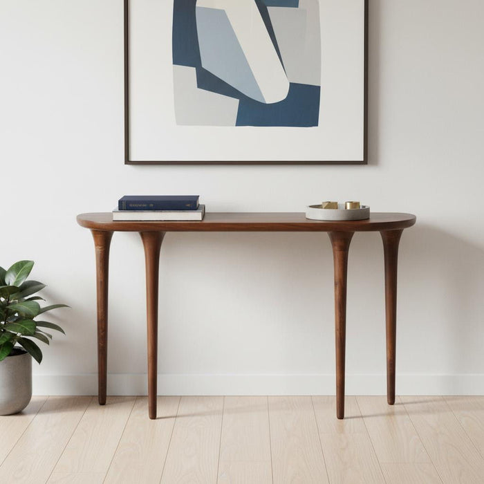 Solid Wood Half Circle Console Table - Brown