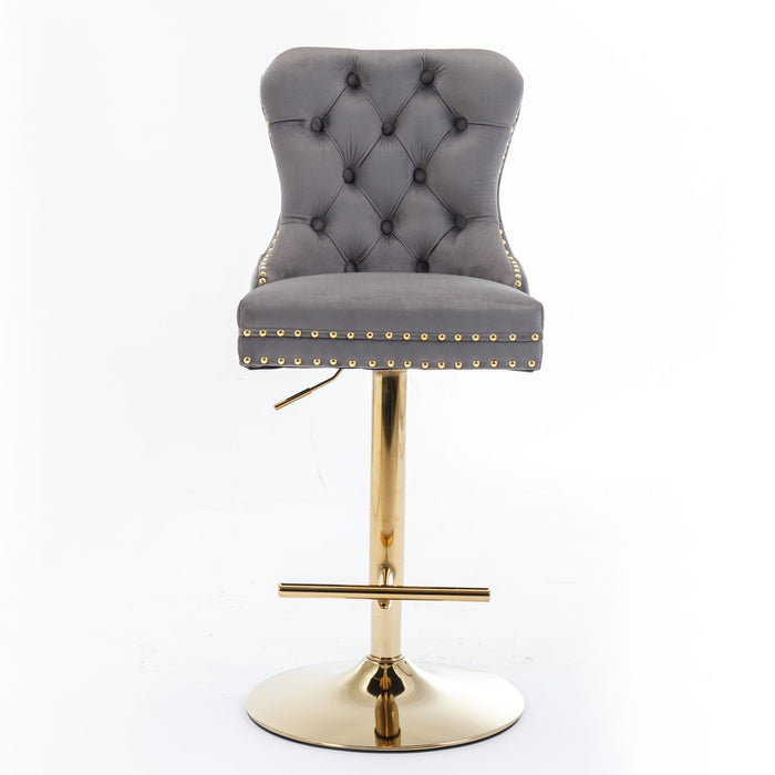 Set of two Giga modern upholstered swivel barstools with tufted backs, adjustable height 25-33 inches for home pub and kitchen island.