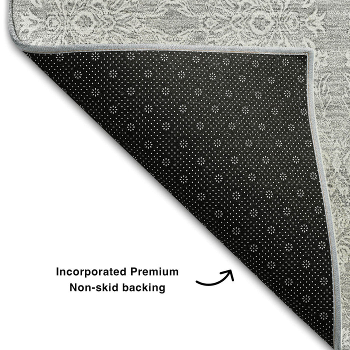10' X 14' Floral Washable Area Rug With UV Protection (656927) - Silver / Gray