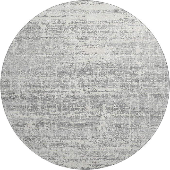 8' Abstract Washable Round Rug With UV Protection - Silver / Gray