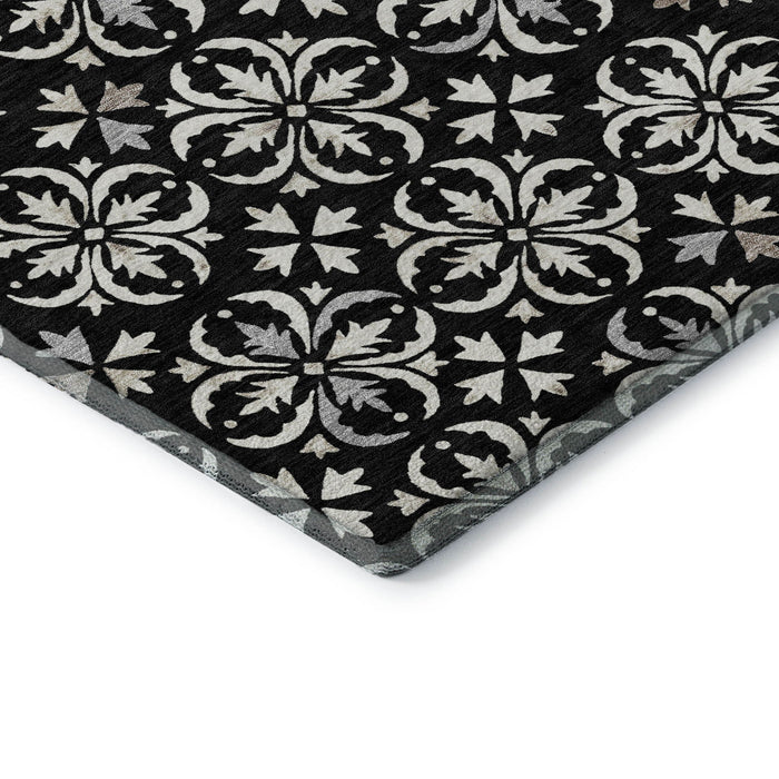 10' X 14' Floral Washable Area Rug With UV Protection (673909) - Black / Ivory