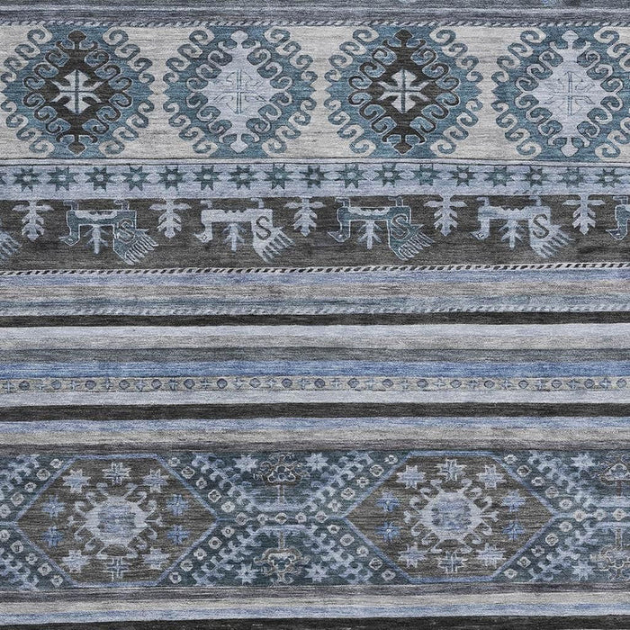 10' X 14' Medallion Washable Area Rug With UV Protection (695240) - Blue / Ivory / Gray