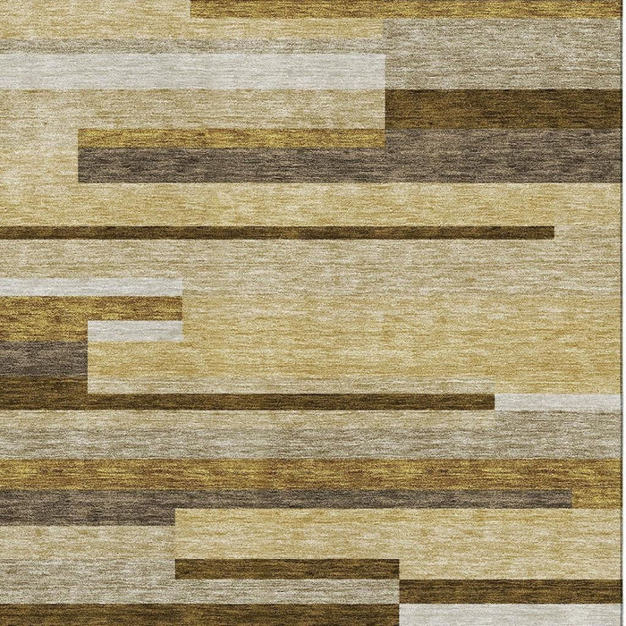 10' X 14' Striped Washable Area Rug With UV Protection - Khaki