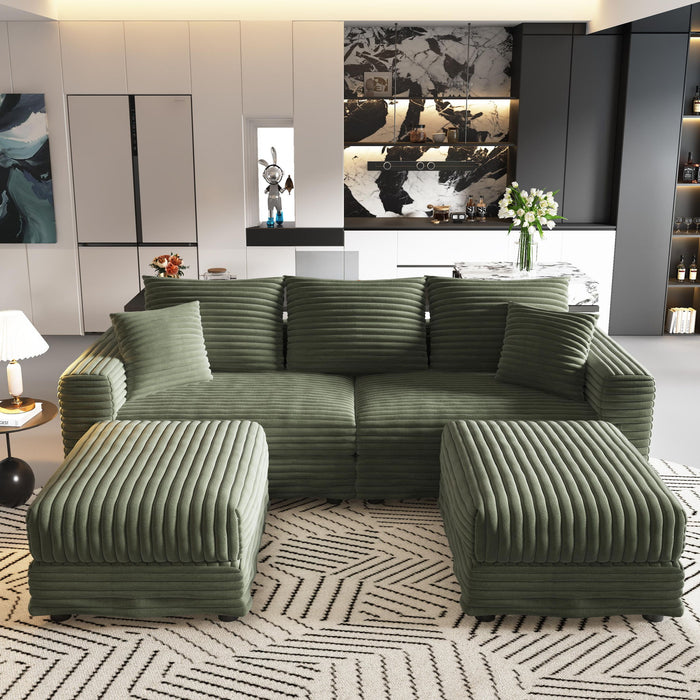 Convertible Deep Seat Sofa With Soft Pillows And Ottomans