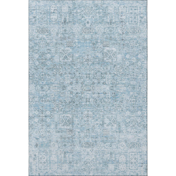 9' X 12' Floral Washable Area Rug With UV Protection (651207) - Sky Blue / Ivory