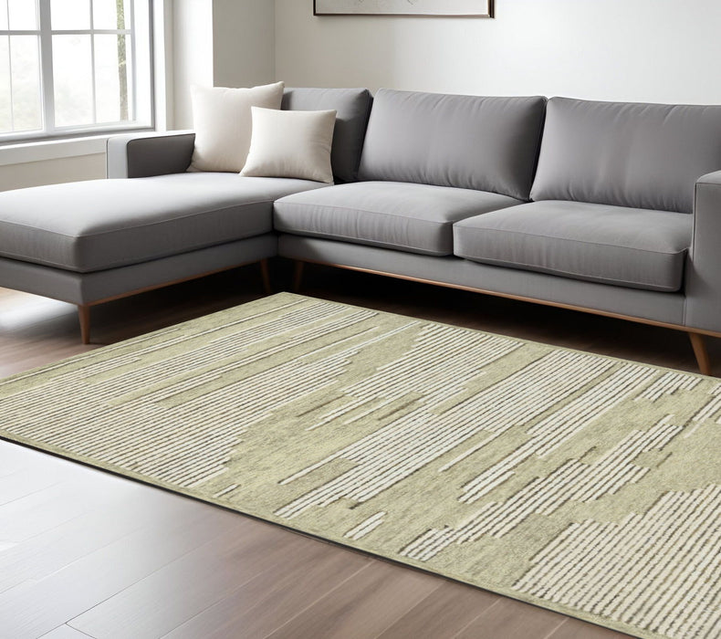 8' X 10' Wool Striped Hand Hooked Area Rug - Gray And Ivory