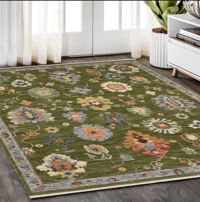 5' X 8' Oriental Area Rug With Fringe - Green