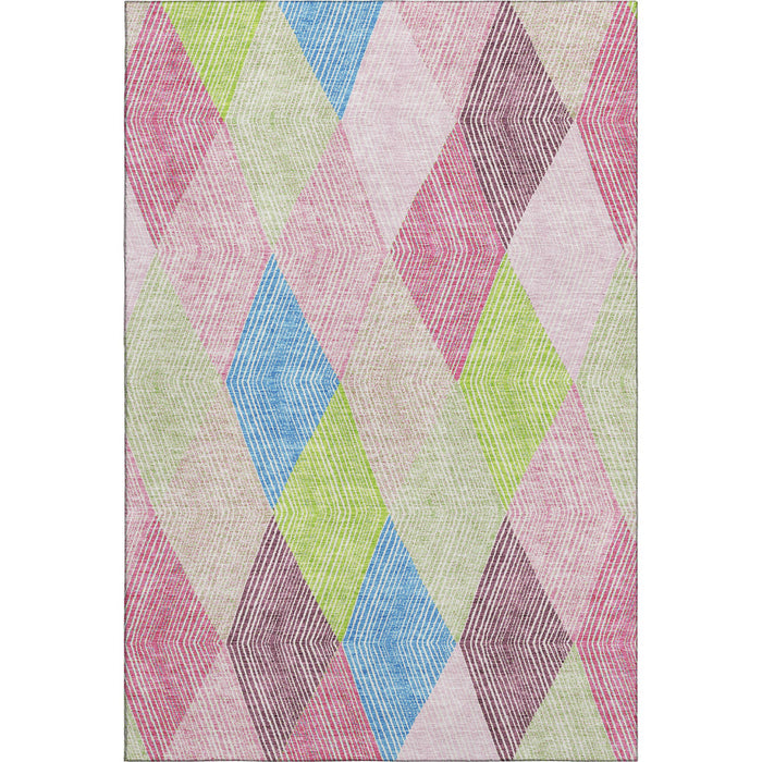 10' X 14' Geometric Washable Area Rug With UV Protection (676224) - Pink / Lime Green / Blue