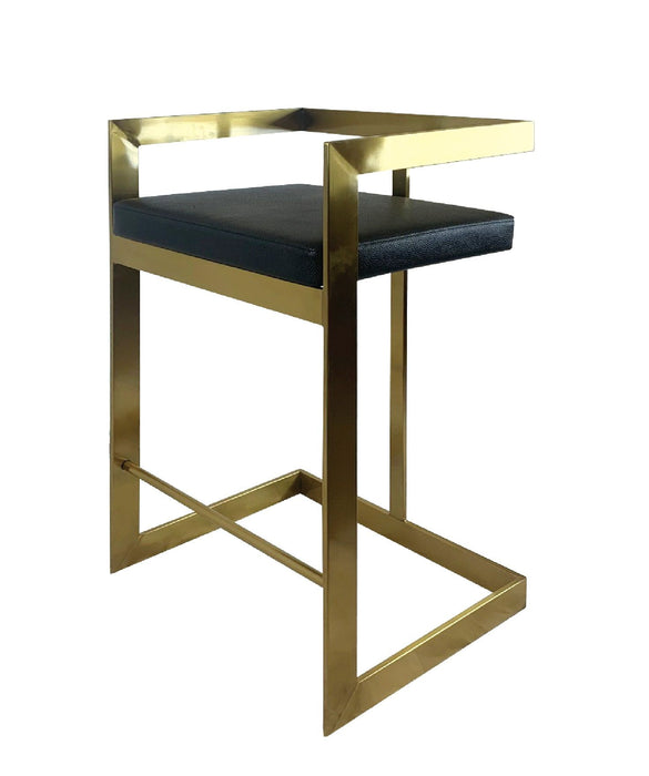 26" Faux Leather And Stainless Steel Low Back Counter Height Bar Chair - Black And Gold