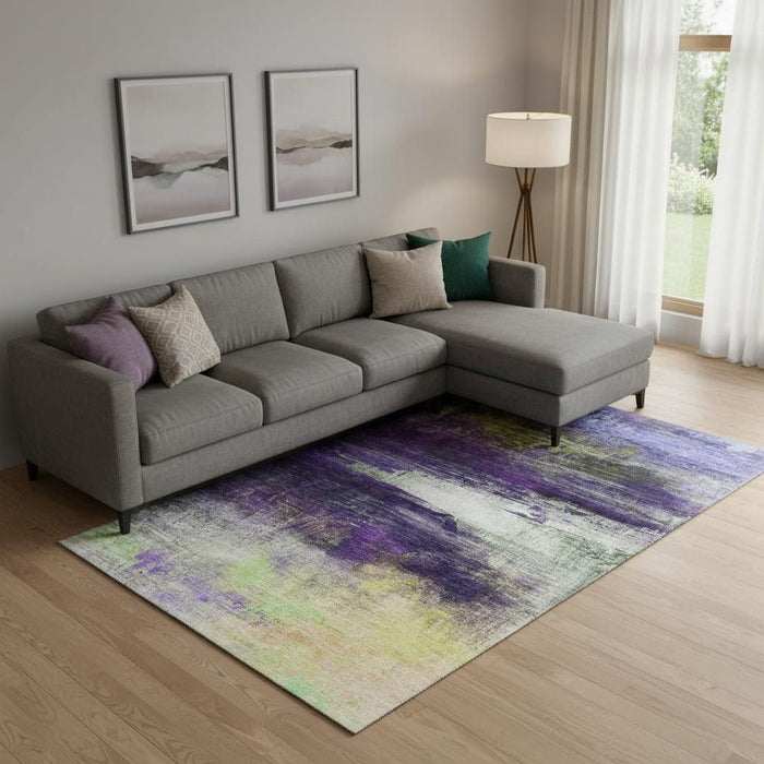 10' X 14' Abstract Washable Area Rug With UV Protection (714703) - Purple / Lime Green