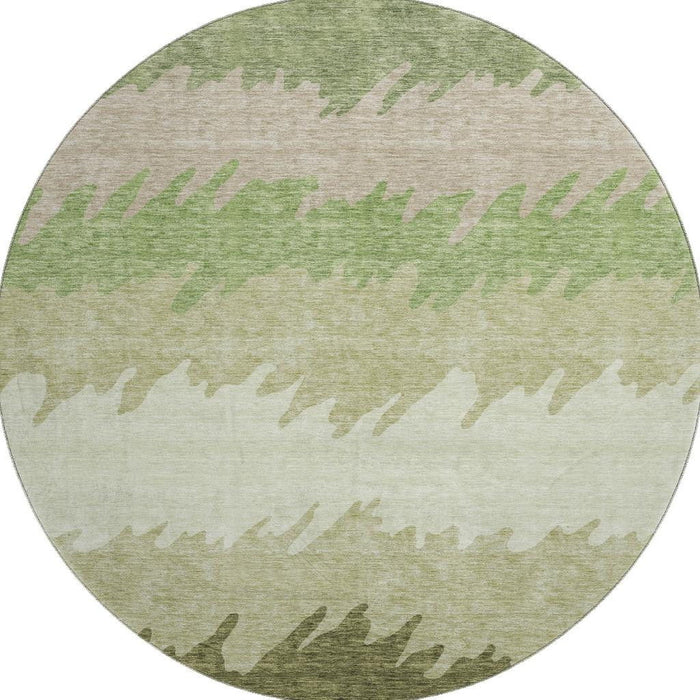 8' Striped Washable Round Rug With UV Protection - Green And Beige