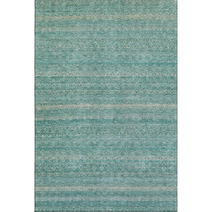 10' X 14' Striped Washable Area Rug With UV Protection (718043) - Teal / Beige