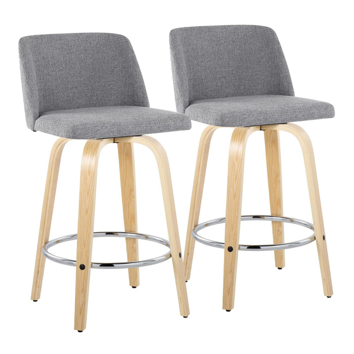 Toriano - 26" Fixed-Height Counter Stool (Set of 2) - Natural & Chrome Round Base