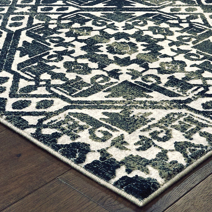 8' x 11' Geometric Power Loom Stain Resistant Area Rug - Navy And Ivory