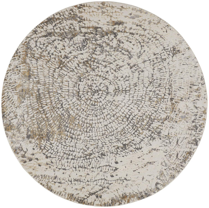 8' Round Abstract Area Rug - Ivory Tan And Gray