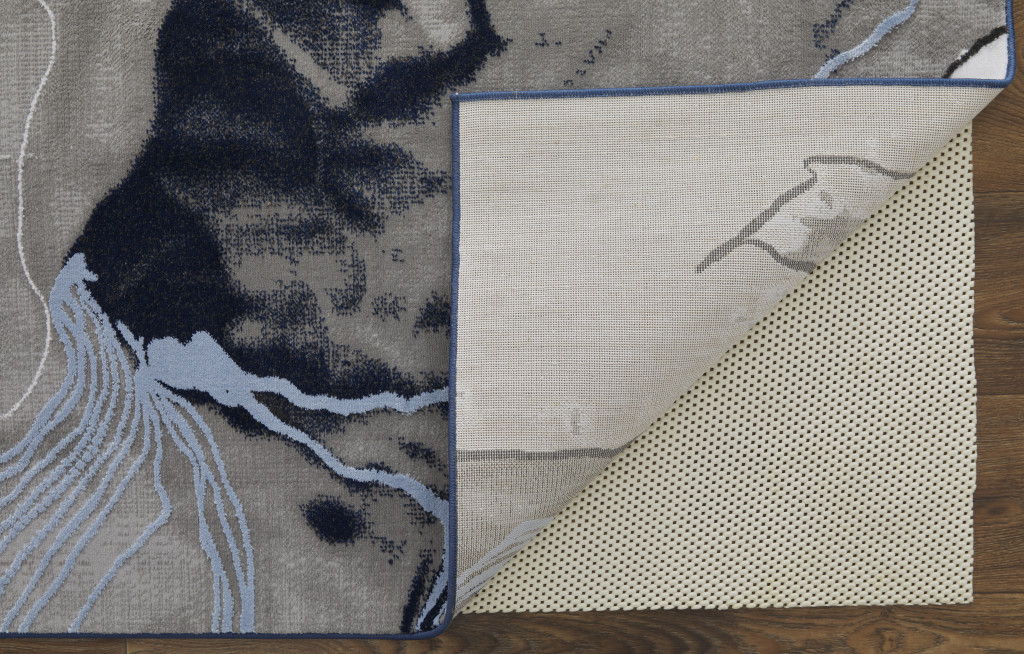 7' x 10' Abstract Power Loom Stain Resistant Area Rug - Blue Gray And Ivory