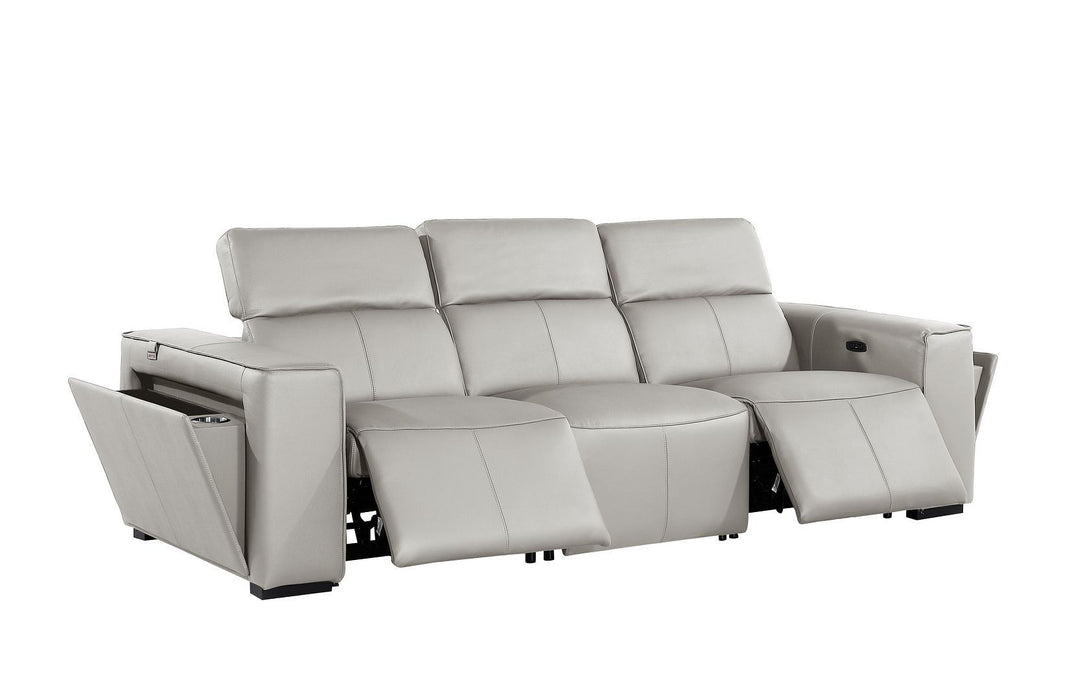 Top Grain Leather Reclining Metal USB Sofa (720389) - Light Gray