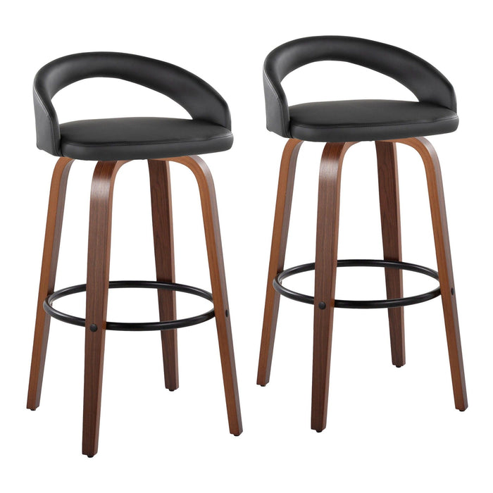 Grotto - Upholstered Fixed-Height Barstool (Set of 2) - Walnut Wood