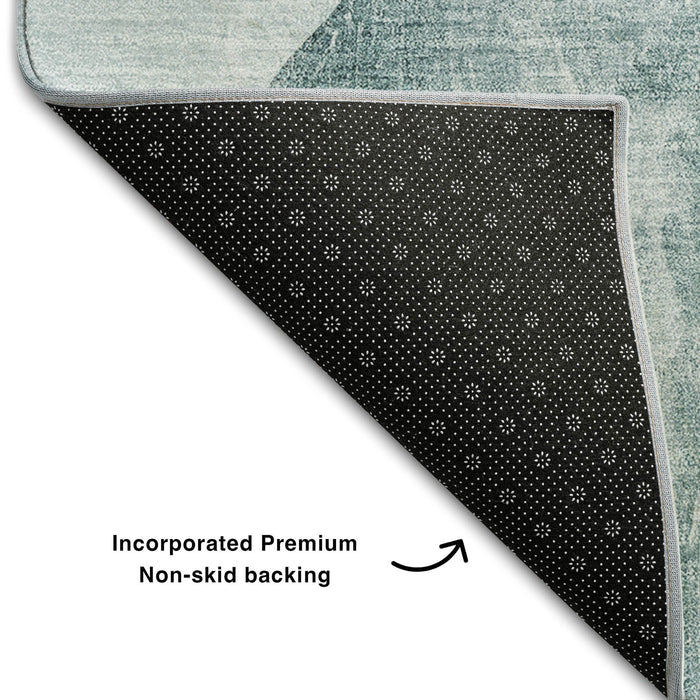 10' X 14' Abstract Washable Area Rug With UV Protection (648490) - Teal / Gray