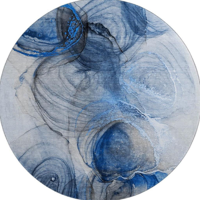 8' Abstract Washable Round Rug With UV Protection (647035) - Navy Blue / Ivory