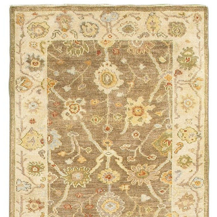 10' Wool Oriental Hand Knotted Runner Rug - Brown And Beige
