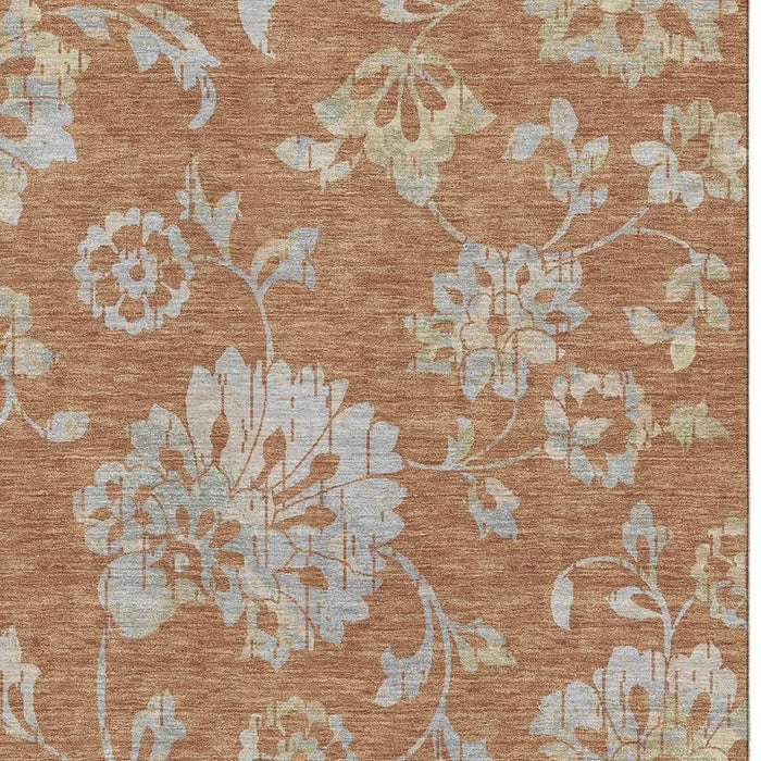8' X 10' Floral Washable Area Rug With UV Protection (667931) - Rust / Gray